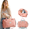 Pink travel duffel bag large capacity made of durable nylon with a sleek design for carry-on or rolling luggage use
