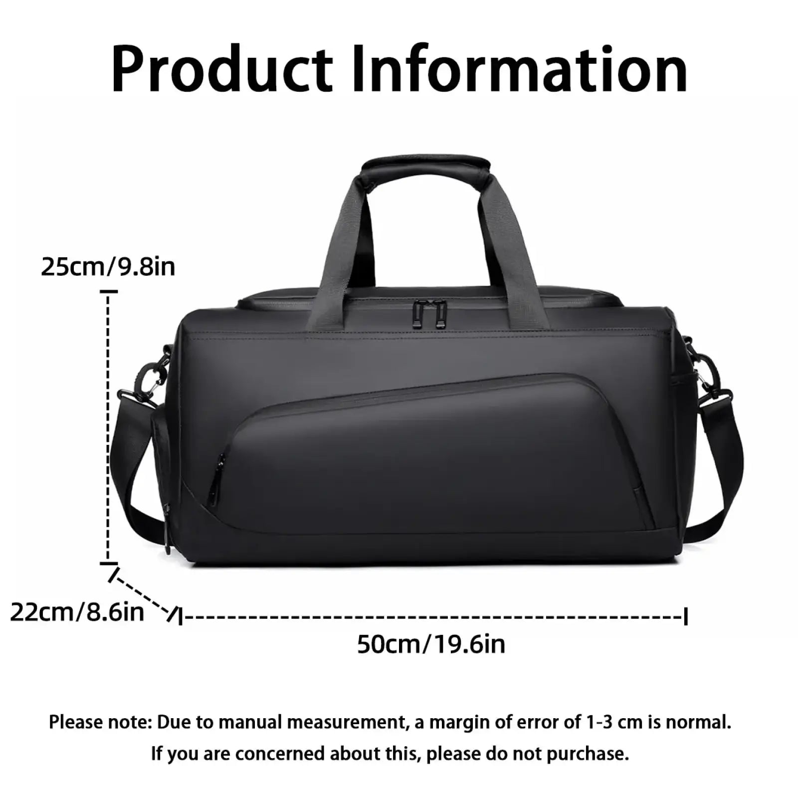 Black sport travel duffel bag with shoe compartment featuring dual top handles and adjustable shoulder strap