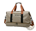 Khaki beichao travel duffel bag with brown leather straps black accents waterproof fitness gym luggage