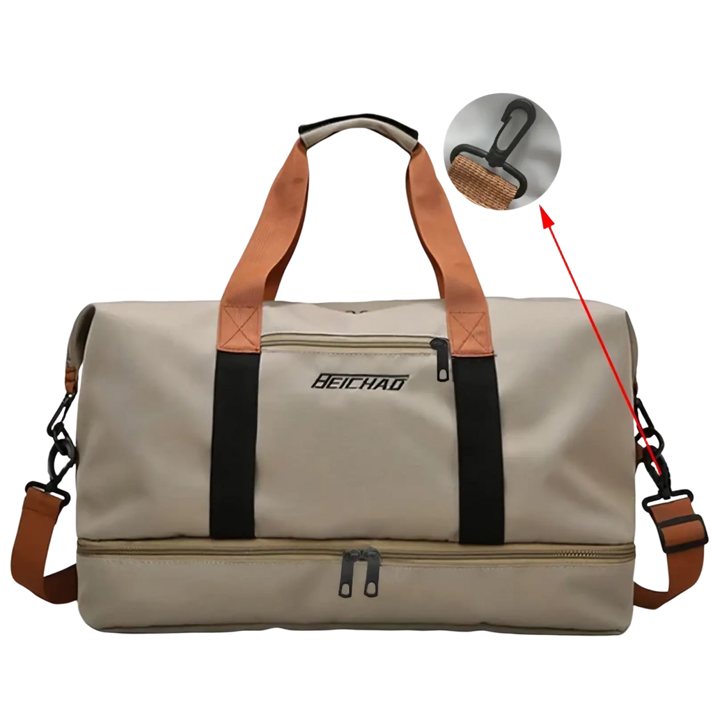 Beichao beige and brown Oxford fabric travel gym weekender duffle bag with black zipper accents for fitness use