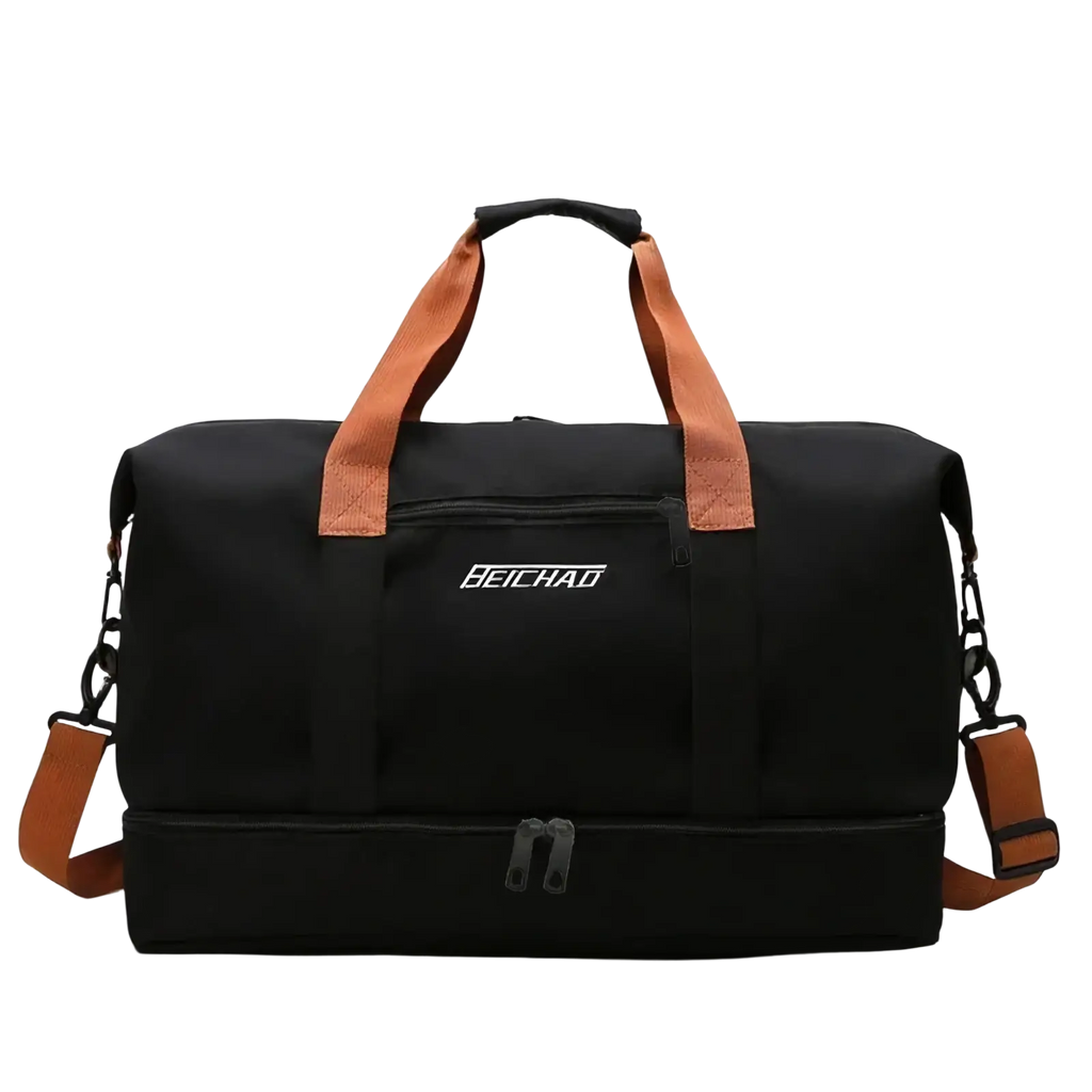 Black beichao travel gym bag oxford weekender duffle with tan handles shoulder strap and two-compartment design