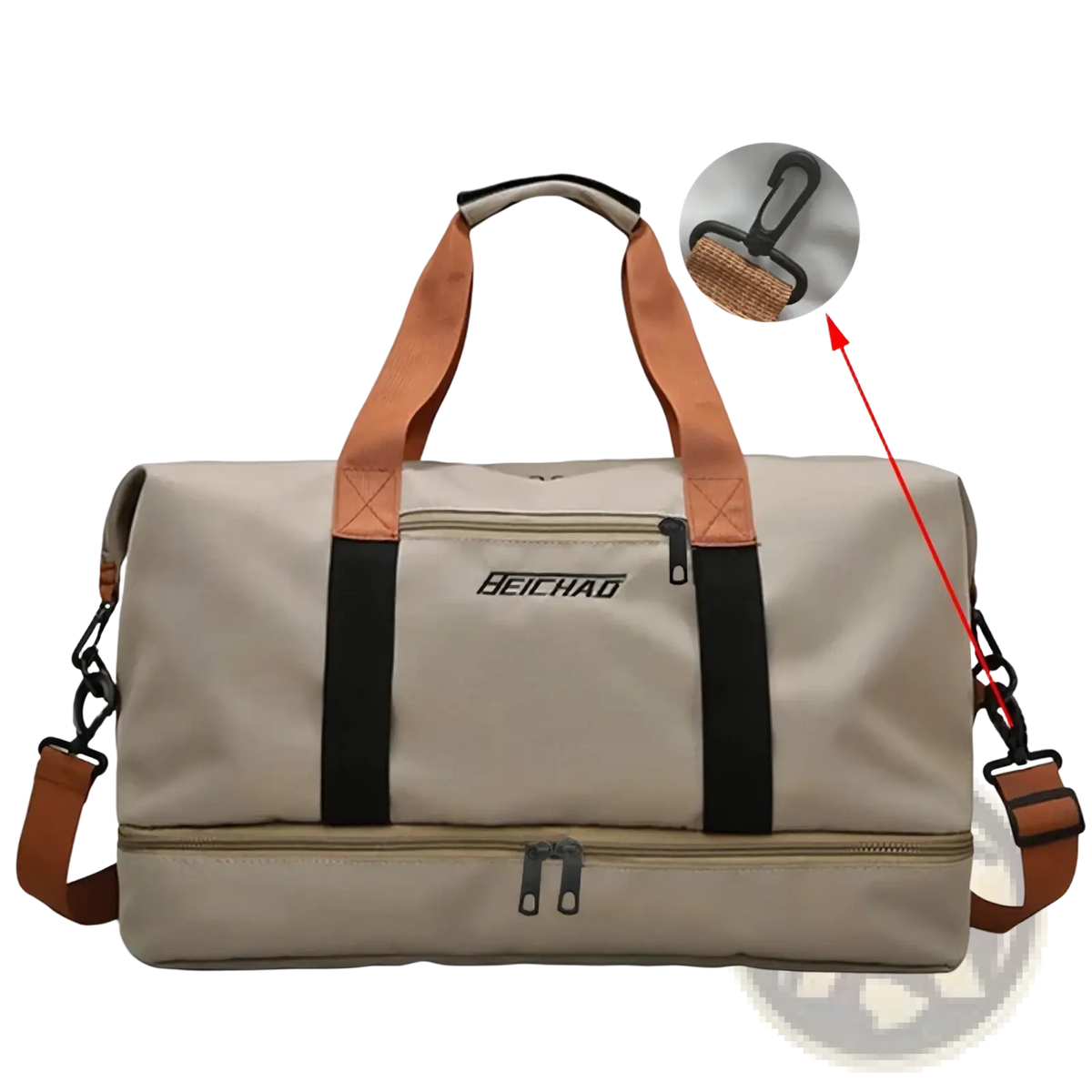 Beichao travel gym bag waterproof oxford weekender duffel in beige and brown with black zipper accents
