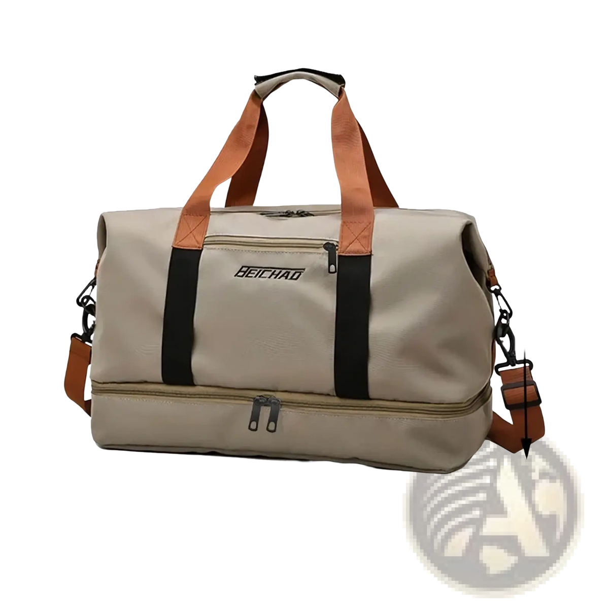 Beichao travel gym bag waterproof oxford weekender duffel in beige and black with tan leather accents