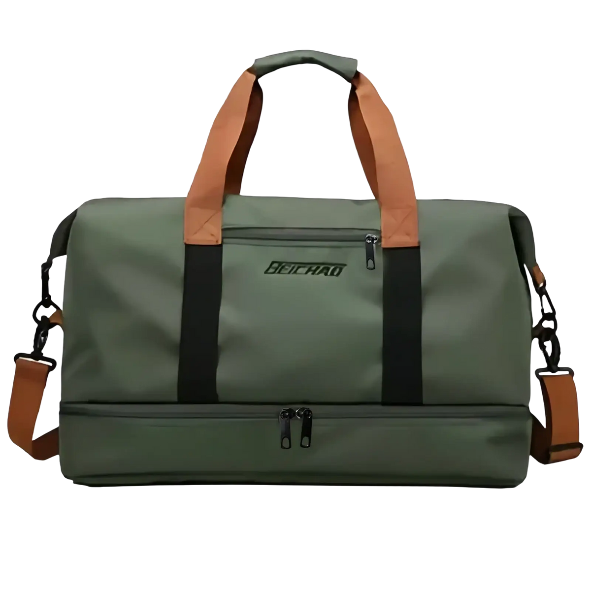 Olive green travel gym bag waterproof oxford weekender duffel with durable fabric body and reinforced handles