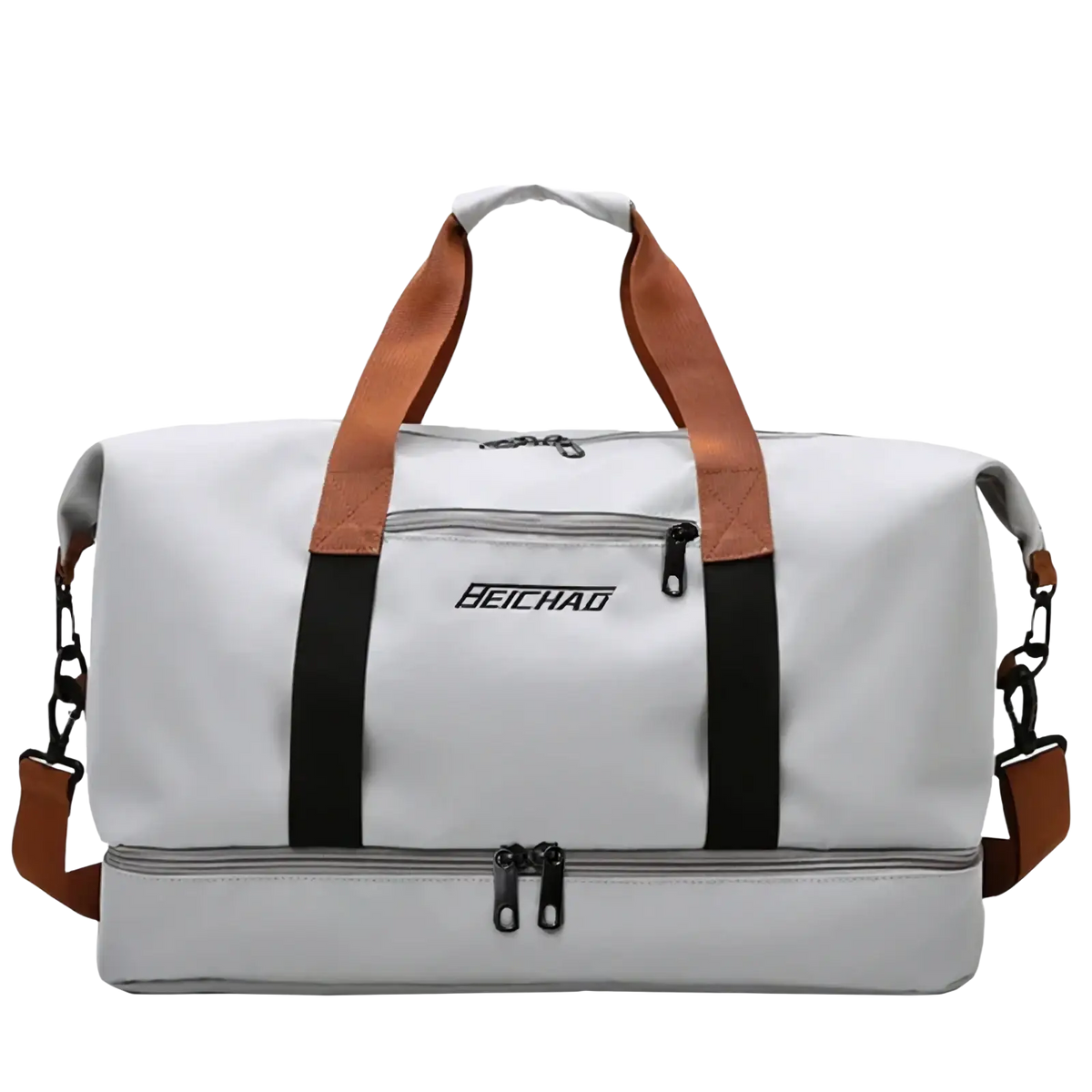 White beichao waterproof oxford travel gym weekender duffel bag with tan and black accents