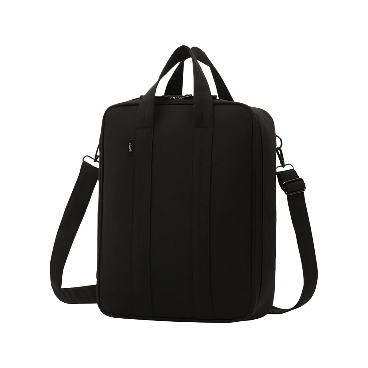 Black laptop bag with sleek minimalist design and adjustable shoulder strap for travel packing cube large capacity organizer