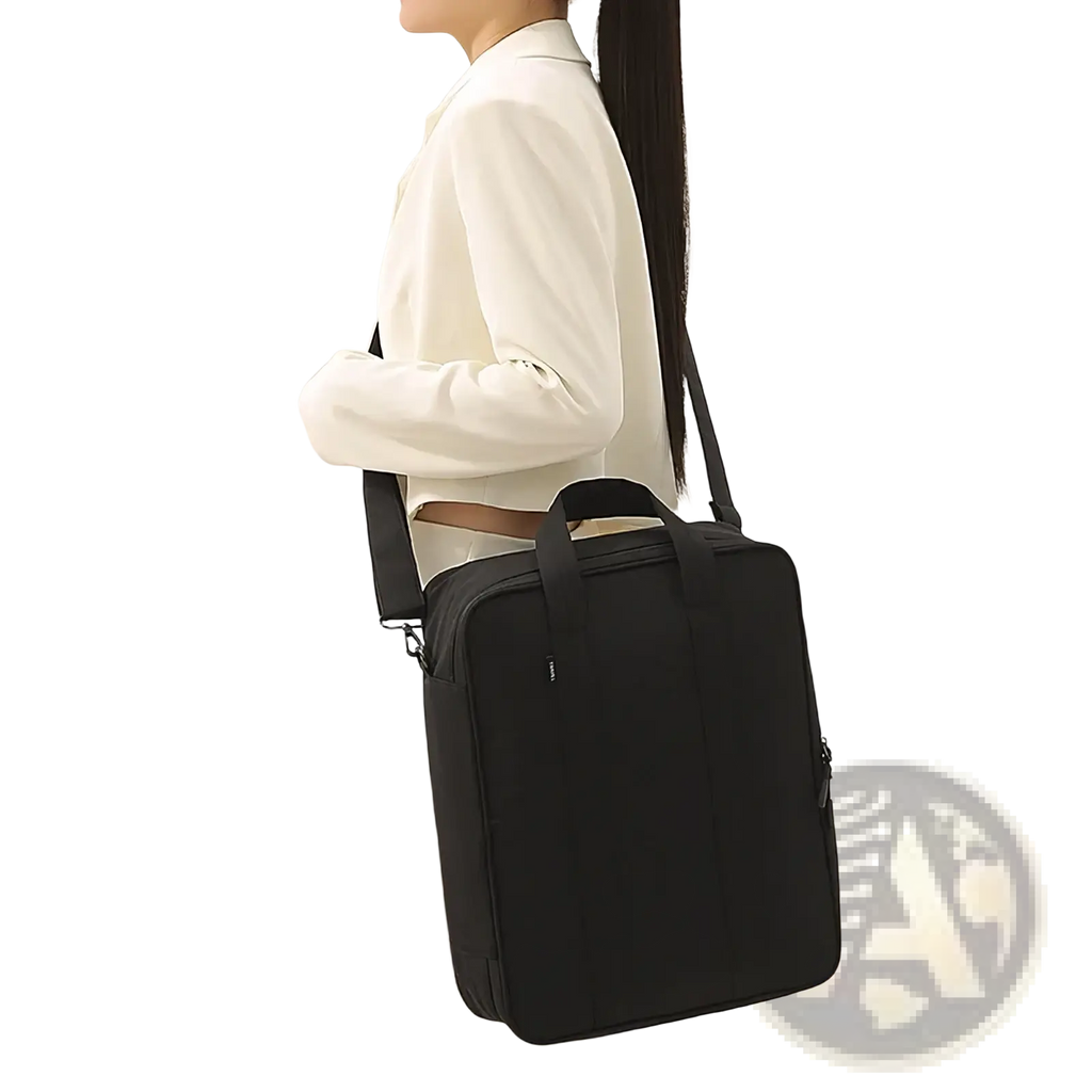 Black nylon laptop bag with top handle and adjustable shoulder strap for large capacity travel packing cube organizer