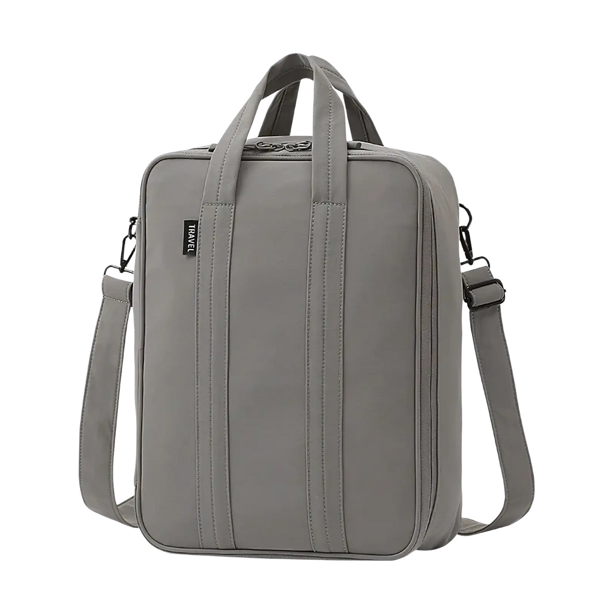 Gray fabric travel packing cube large capacity luggage organizer with top handle and adjustable shoulder strap laptop bag