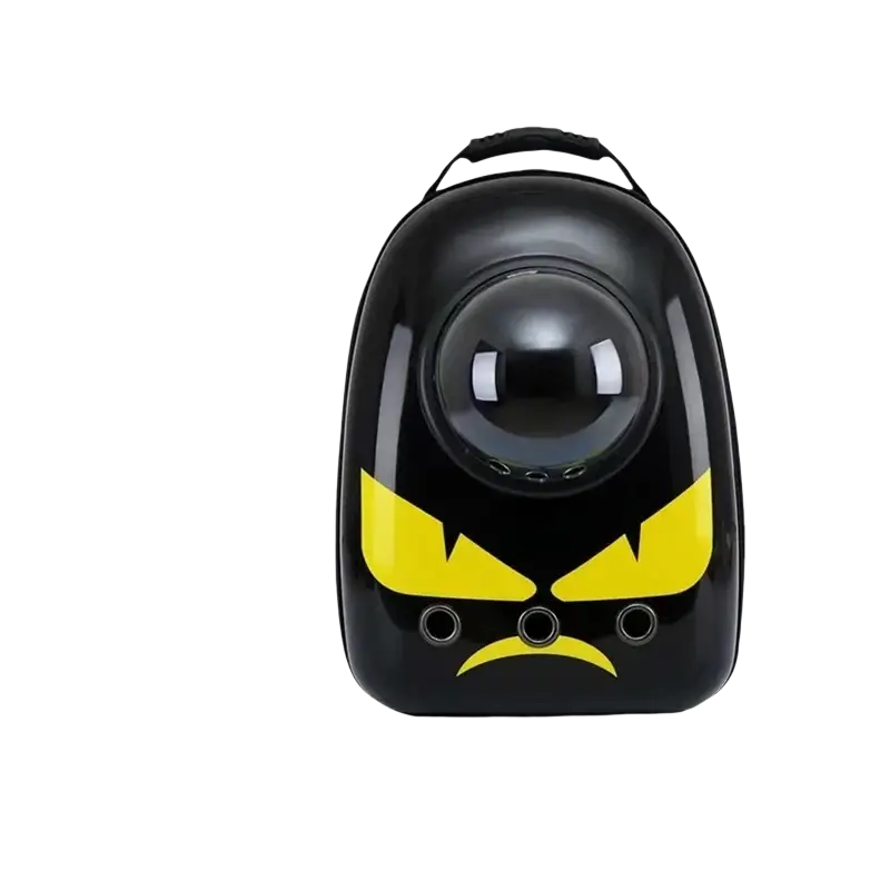 Black travel puppy cat backpack with large transparent dome and yellow monster face for outdoor travel puppy use