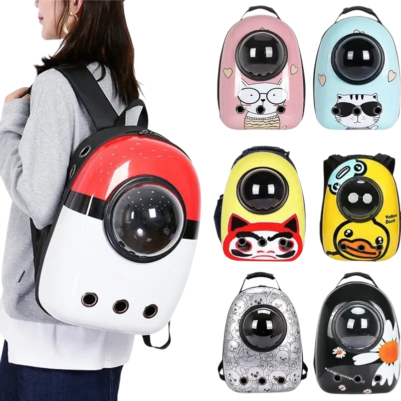 Travel puppy cat backpack clear dome carrier in red and white poké ball design with transparent window for outdoor travel puppy