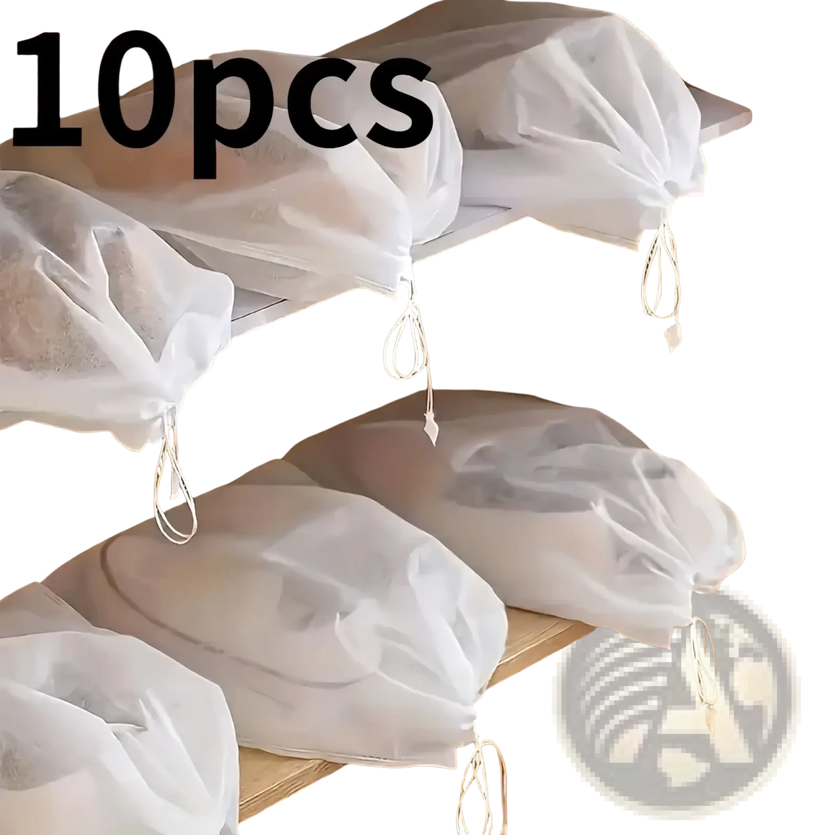 White sheer mesh travel shoe covers with transparent drawstring closures 10pcs organizer bags