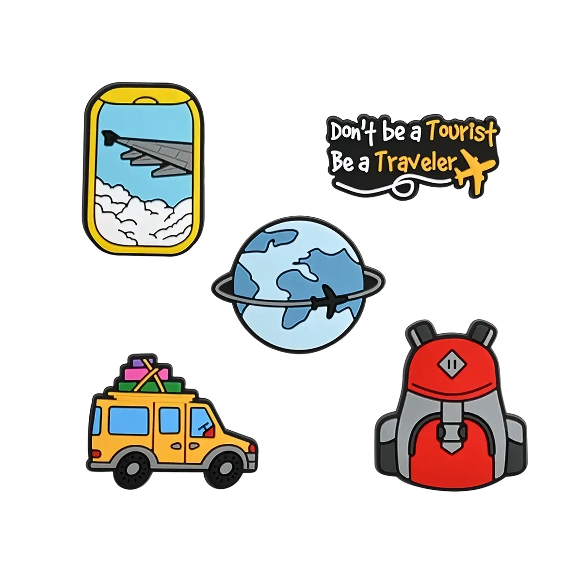 Red and gray pvc travel shoe charm backpack pin with diamond-shaped logo for clog decorations accessories
