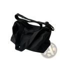 Black lightweight nylon travel tote bag with adjustable shoulder strap and front zipper pocket for convenient carrying