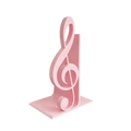 Pink wooden treble clef bookend 3d printed music decor for holding books with elegant musical design