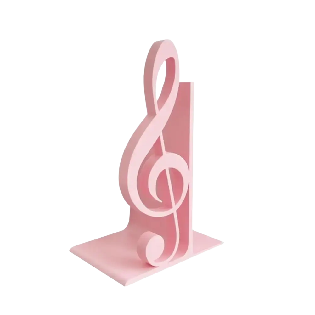 Pink wooden treble clef bookend 3d printed music decor for holding books with elegant musical design