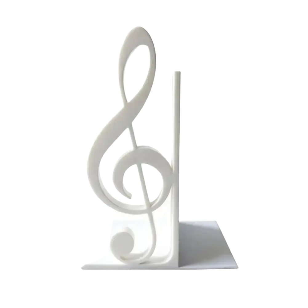 White metal treble clef bookend 3d printed music decor for organizing books or sheet music