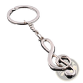 Shiny silver metal treble clef music note keychain featuring a detailed charm for music lovers