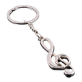 Shiny silver metal treble clef music note keychain featuring a detailed charm for music lovers