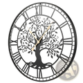 Black metal wall clock with intricate tree of life design roman numerals and gold toned hands 27 inch