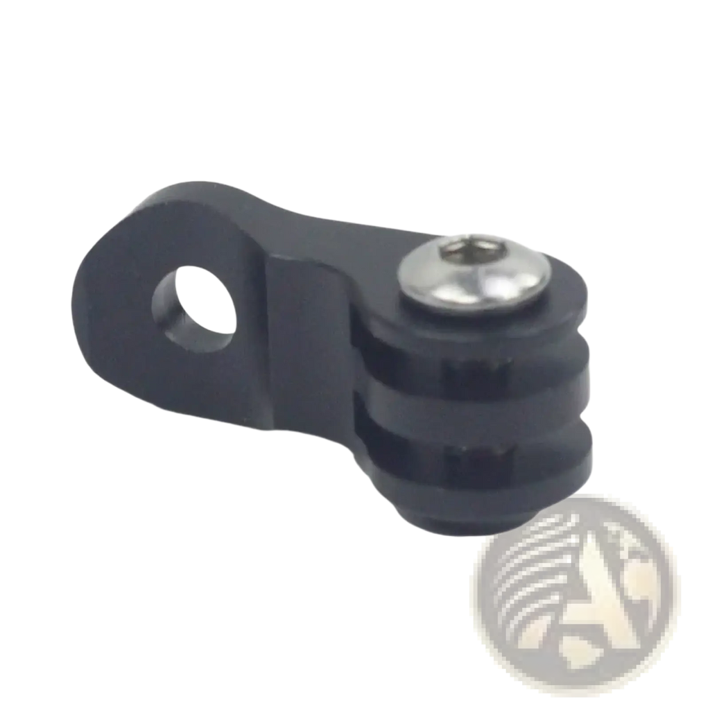 Black plastic Trigo Brompton camera mount bracket with a silver screw head shown from the back side