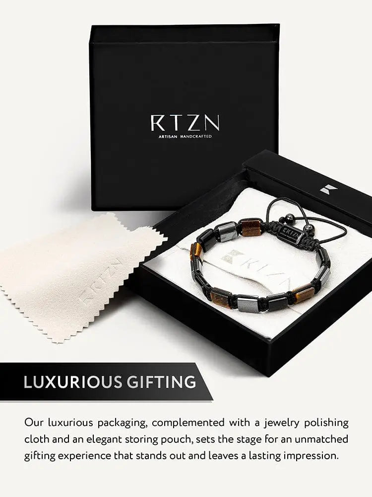 Havana triple protection black obsidian and hematite bracelet with black and brown beads in rtzn handcrafted gift box