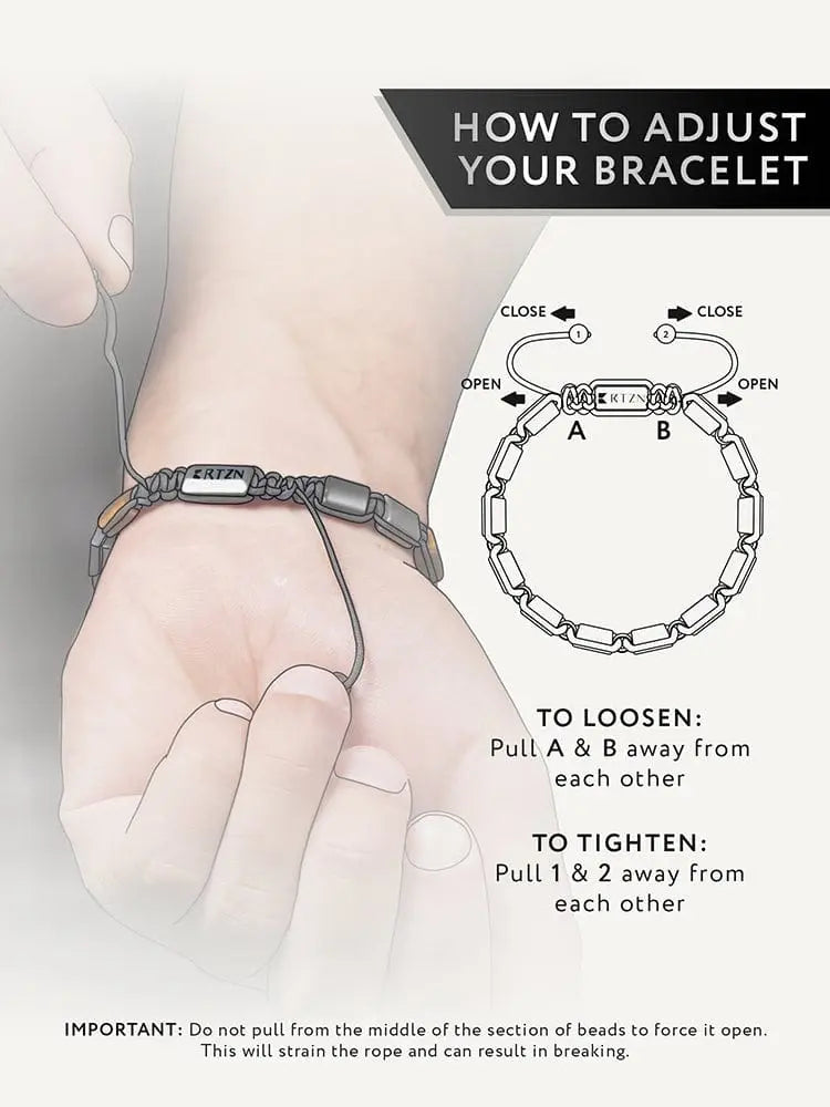 Gray braided rope bracelet with metallic clasp and kizn engraving from Havana Triple Protection black obsidian bracelet
