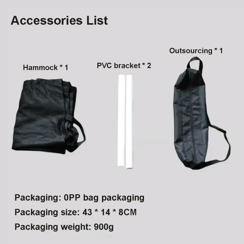 Black mesh polyester truck cab travel hammock in compact foldable package with adjustable straps for easy transport