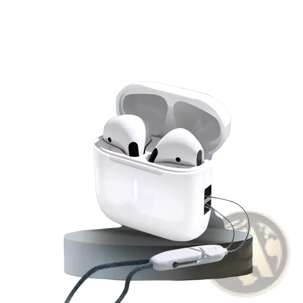 True buds5 wireless bluetooth earbuds with hifi stereo white glossy finish charging case and inline control cable