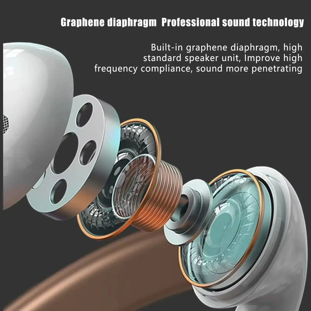 True buds5 wireless bluetooth earbuds in white with graphene diaphragm speaker unit featuring metallic and translucent parts