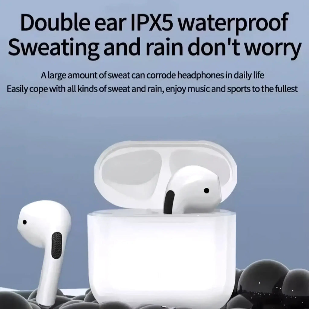 True buds5 wireless bluetooth earbuds hi fi stereo white with sleek glossy finish and black mesh in charging case