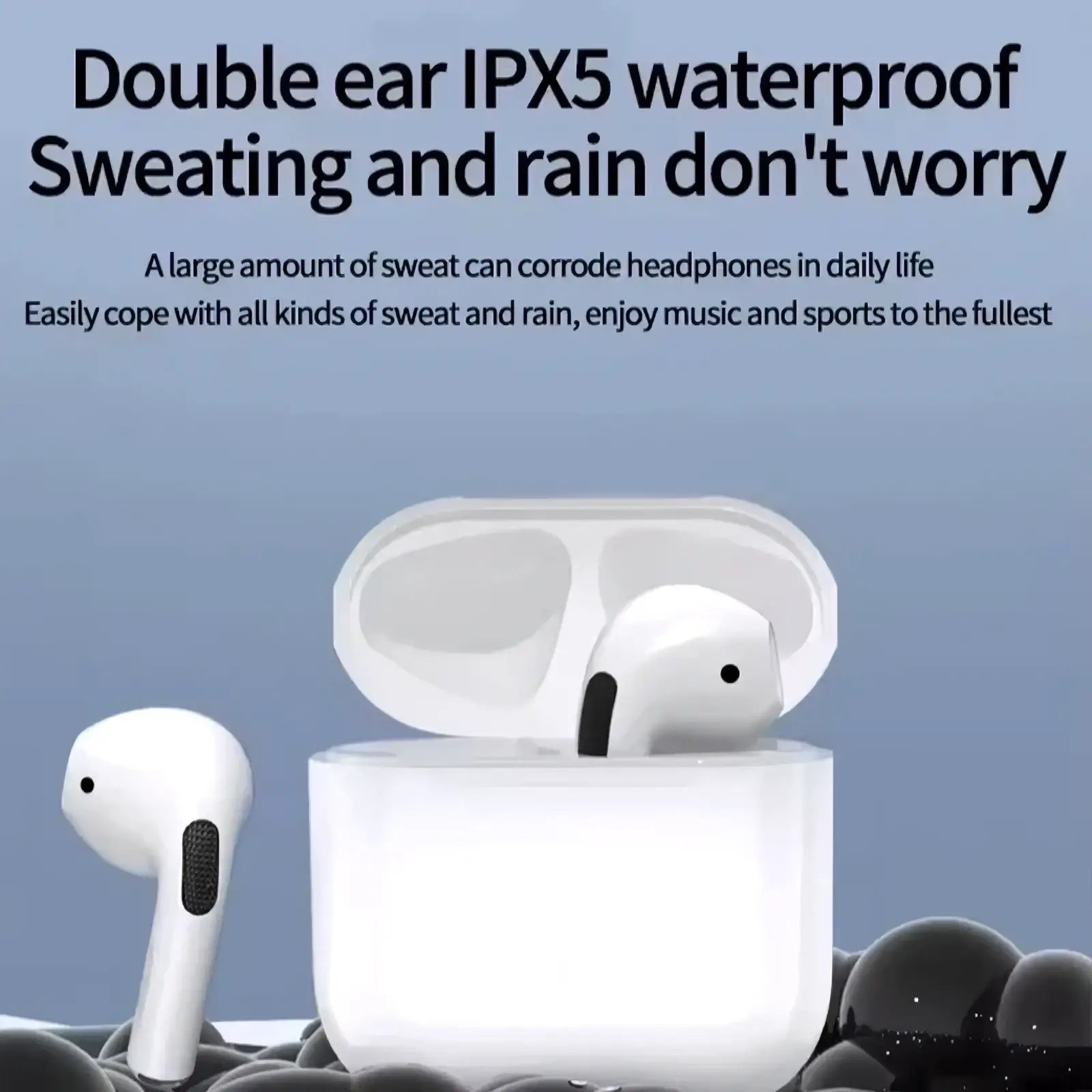 True buds5 wireless bluetooth earbuds hi fi stereo white with sleek glossy finish and black mesh in charging case