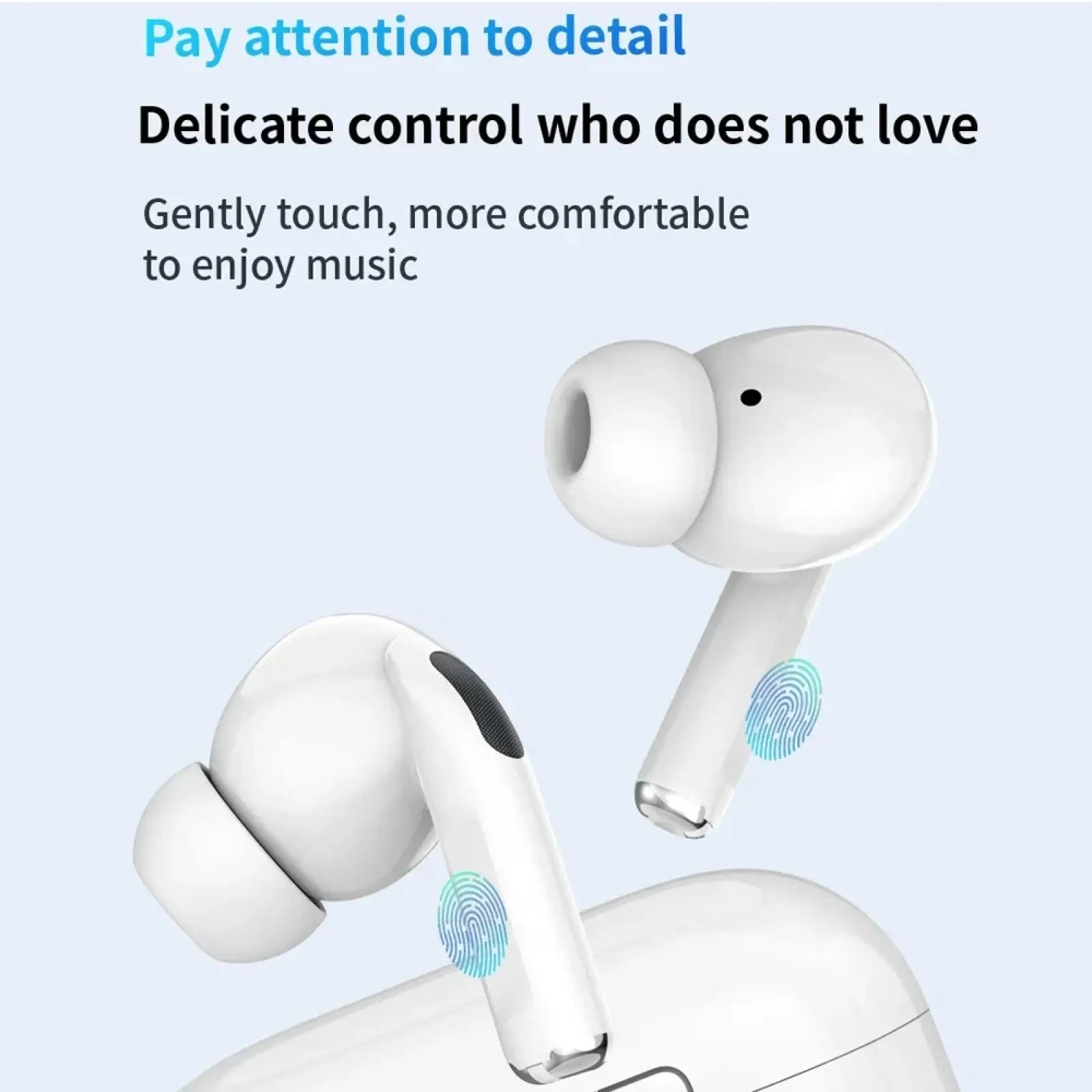 White true wireless bluetooth earphones with sleek ergonomic design and hifi noise reduction touch controls