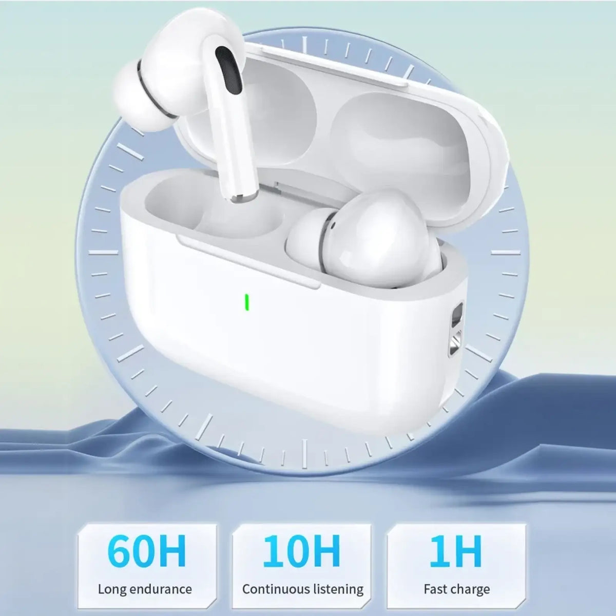White true wireless bluetooth earphones with hifi noise reduction in a sleek white charging case with minimalist design