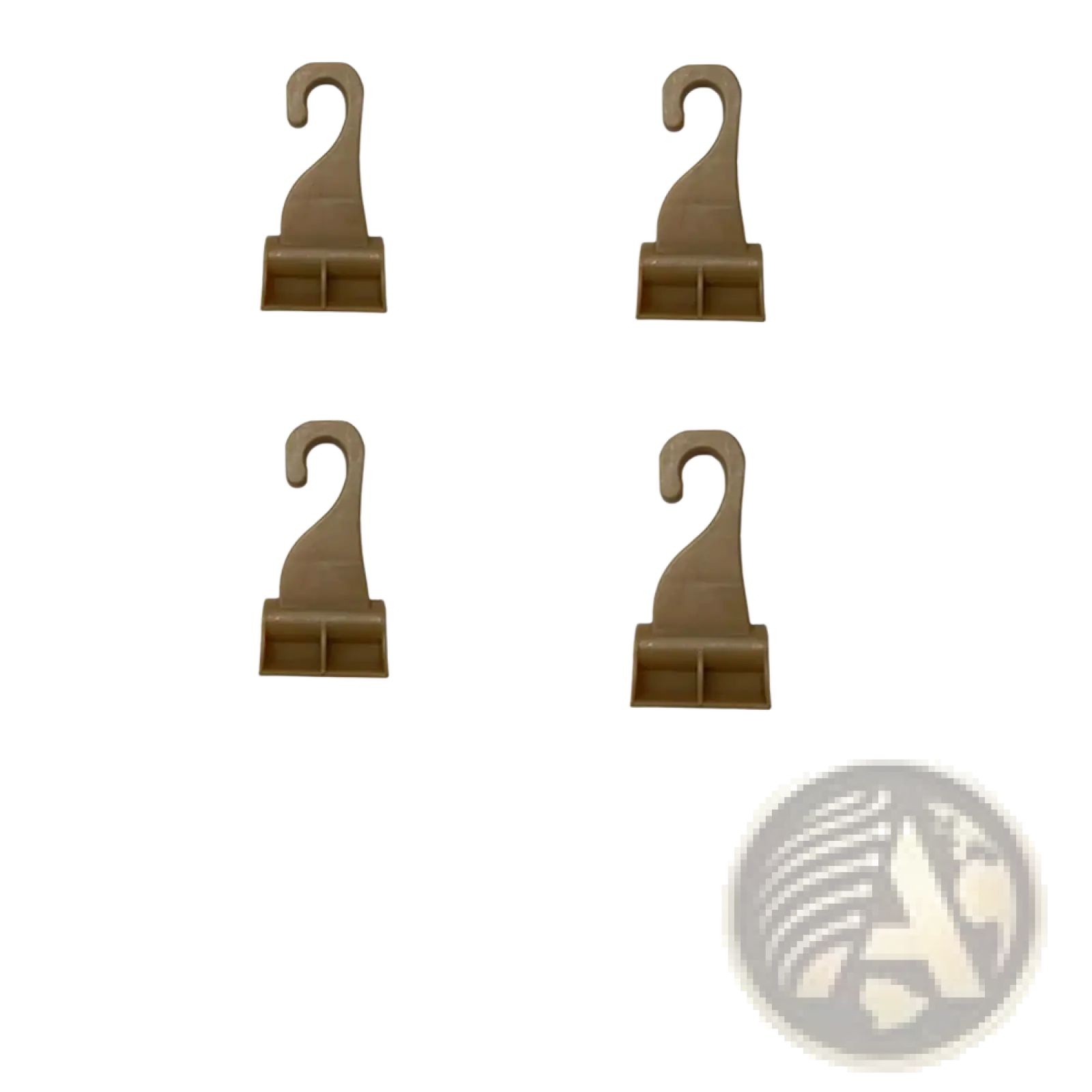 Set of four brown plastic car door hook hangers for trunk curtain clip replacement and auto fastener use