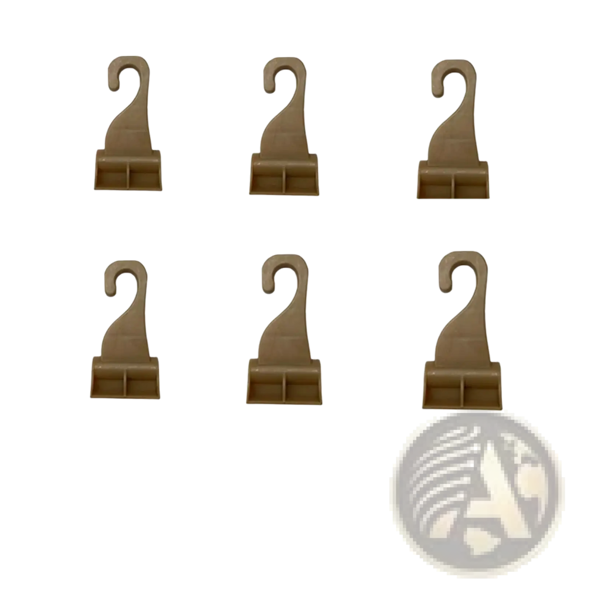 Set of six brown plastic trunk curtain clip replacement hooks for auto fastener use on car seat belts