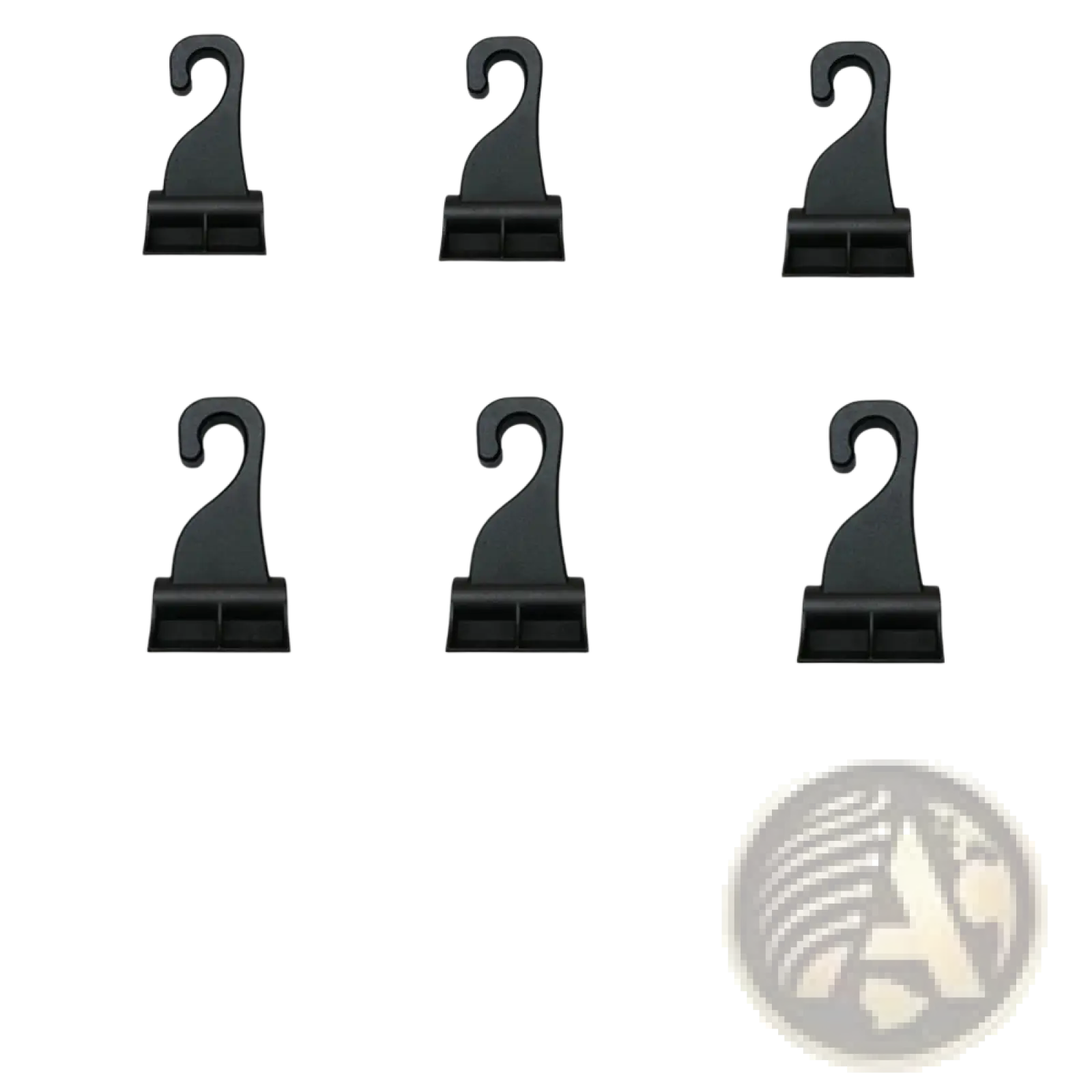 Black plastic trunk curtain clip replacement hook with curved top and flat base for auto fastener use