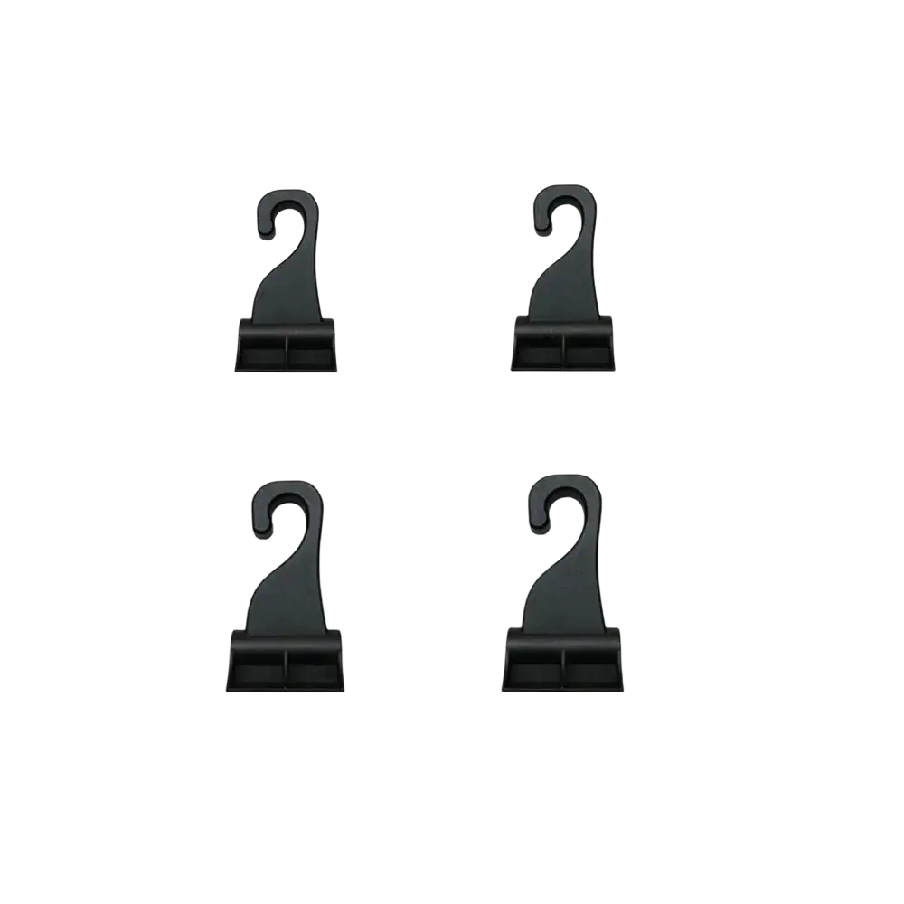 Black plastic trunk curtain clip replacement hook designed for hanging coats or bags in car doors