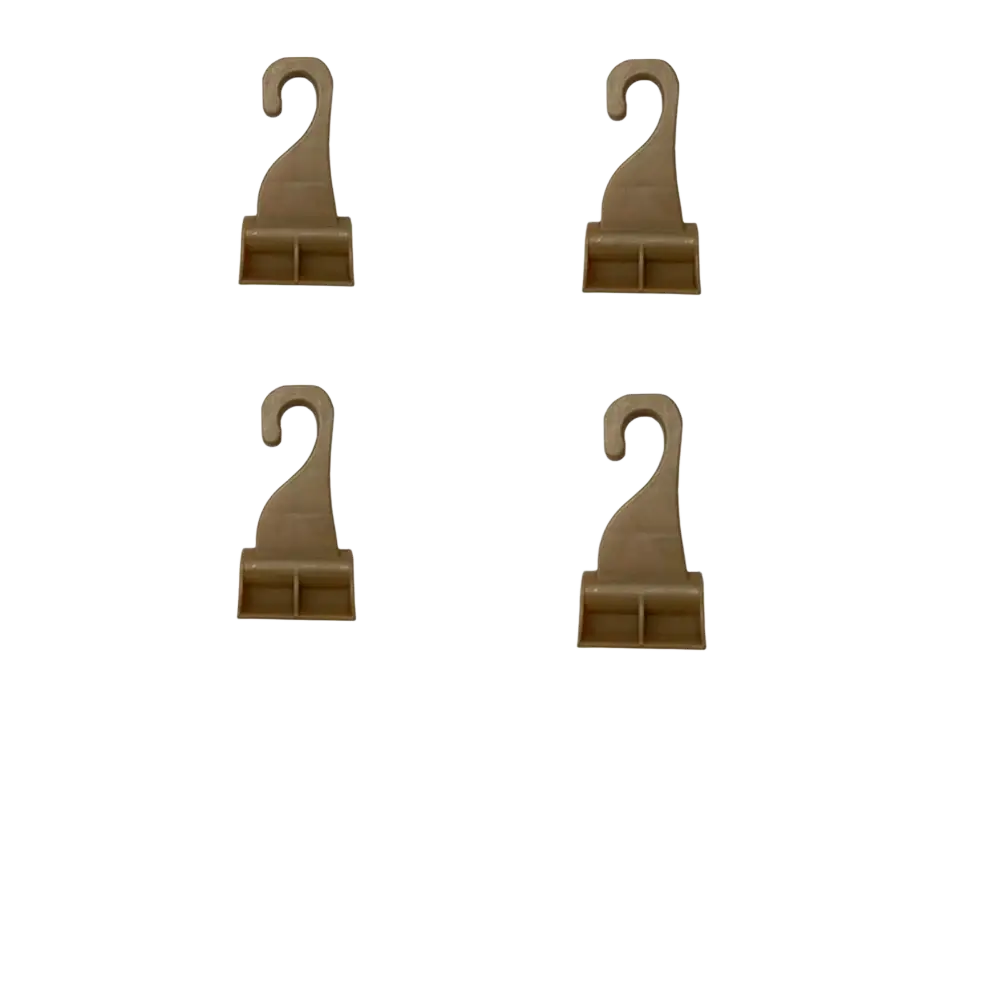 Set of four brown plastic car door hook hangers for trunk curtain clip replacement and auto fastener use
