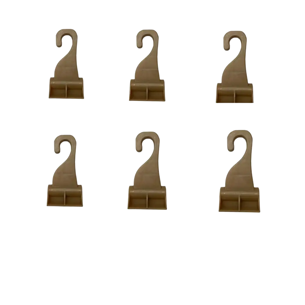 Set of six brown plastic trunk curtain clip replacement hooks for auto fastener use on car seat belts