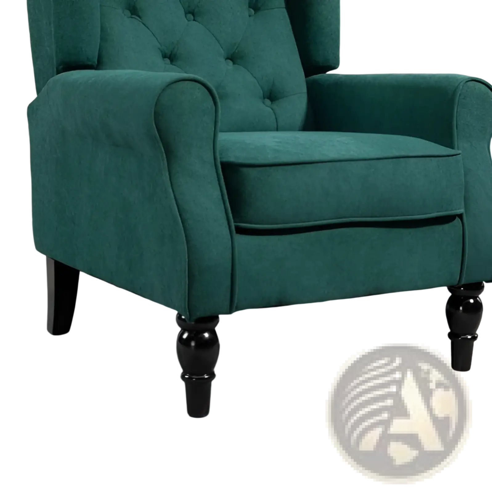 Emerald green tufted velvet accent chair with black turned wooden legs for stylish and comfortable seating