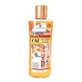 Victoria super colorful turmeric essential oil moisturizing body and face care in a clear 200ml bottle with gold cap