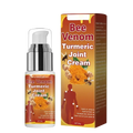 Bee venom turmeric joint cream in a white pump bottle with orange label for all skin types pain relief and care