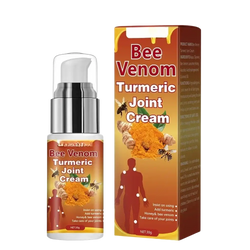 Bee venom turmeric joint cream in a white pump bottle with orange label for all skin types pain relief and care