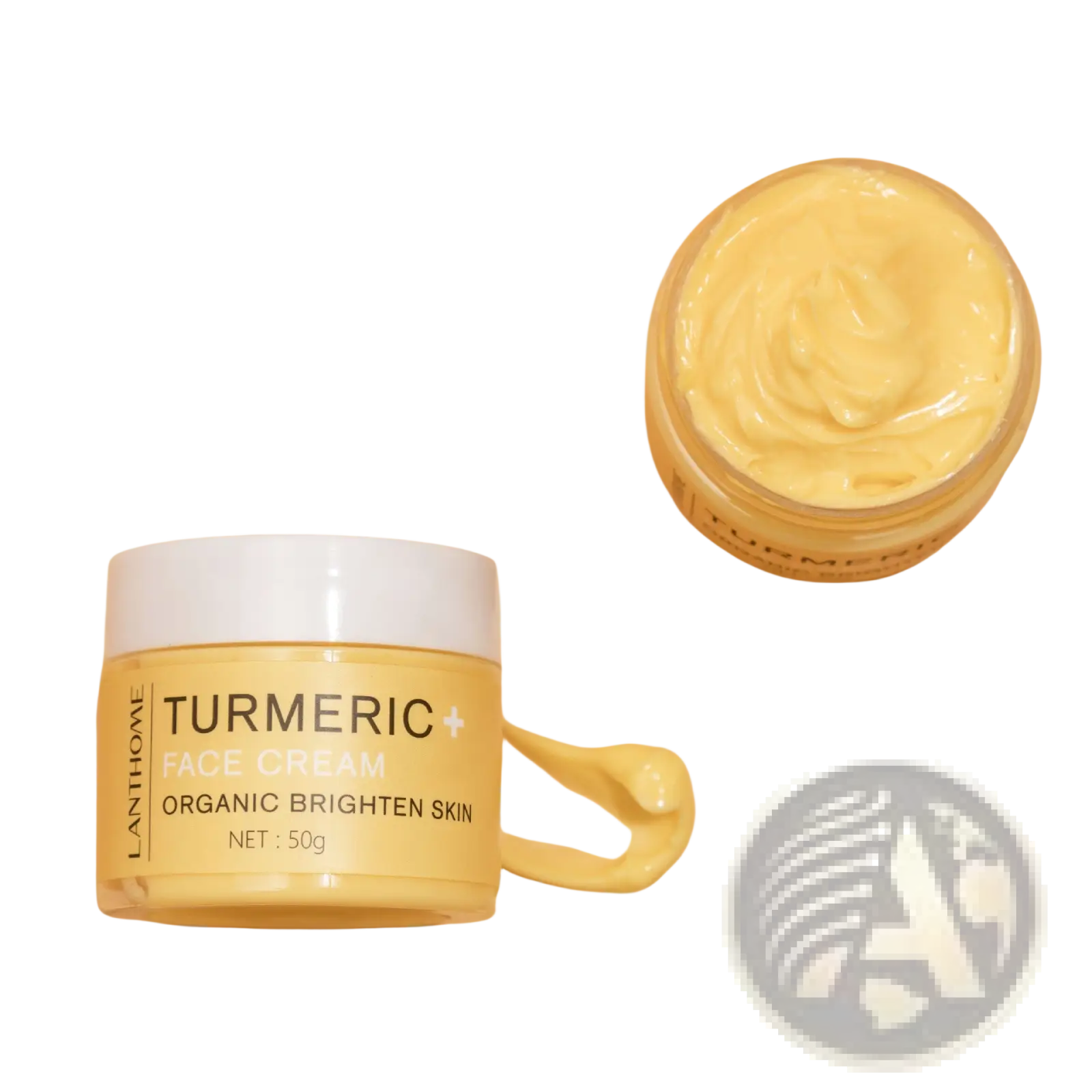Yellow lanthomé turmeric face cream jar with white lid 50g featuring organic brighten skin formula from turmeric skincare set brightening oil and face cream