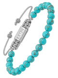 Handcrafted Bali turquoise stone beaded bracelet with silver-toned adjustable cord and branded metal clasp