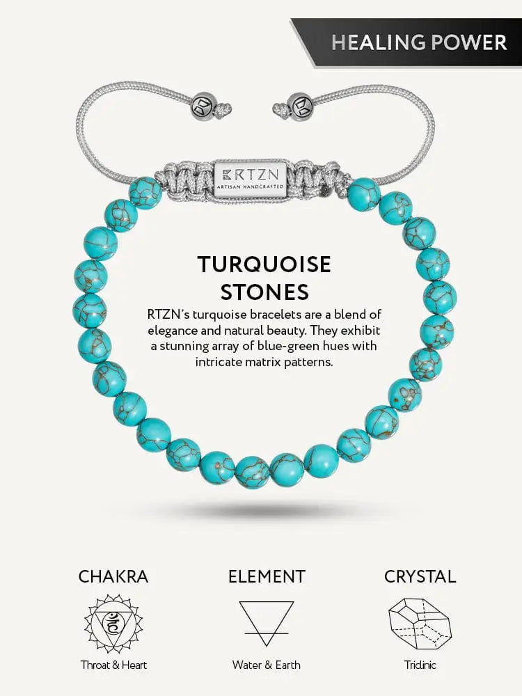 Handcrafted bali turquoise stone beaded bracelet with natural matrix patterns and silver-toned adjustable clasp