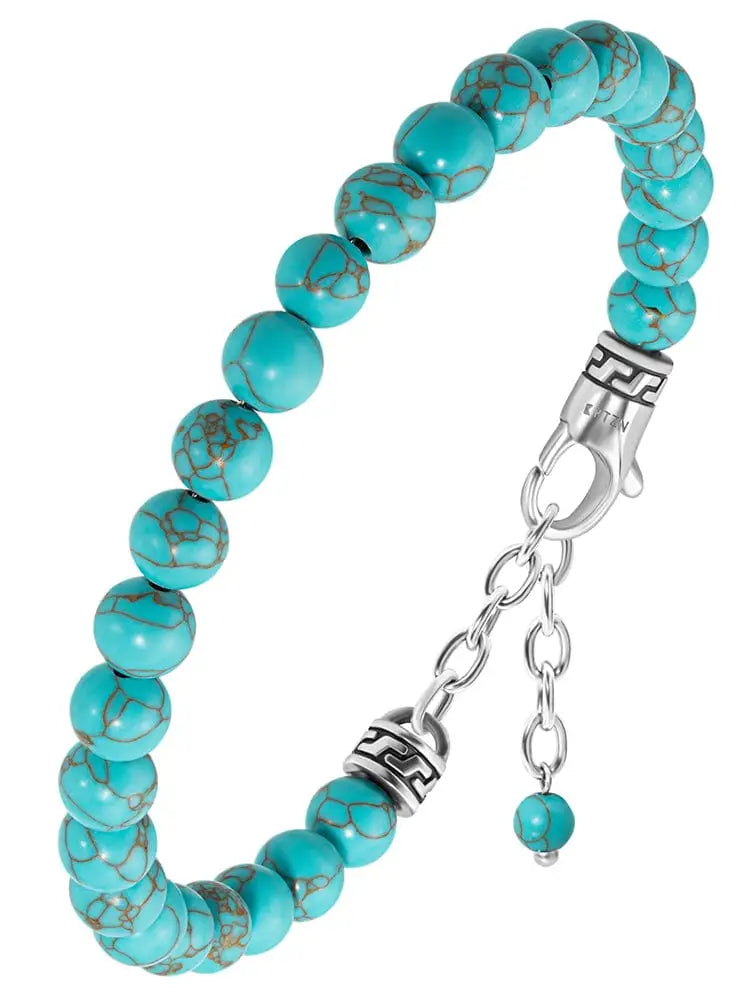 Authentic turquoise stone beaded bracelet featuring silver-toned clasp and accent beads for elegant wear