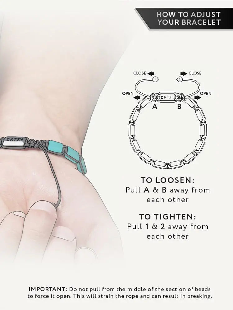 Havana authentic turquoise beaded macrame bracelet in turquoise and gray with silver-toned adjustable metal clasp