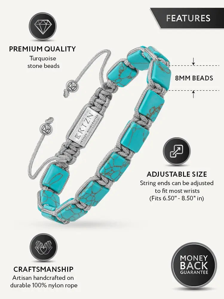 Havana authentic turquoise beaded macrame bracelet with silver-toned cord and branded metal tag