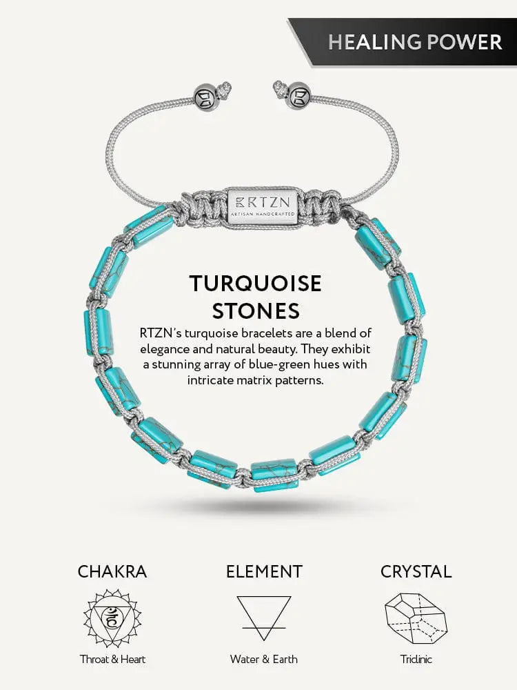 Havana authentic turquoise beaded macrame bracelet with turquoise stones silver-toned cord and rtzn engraved plate